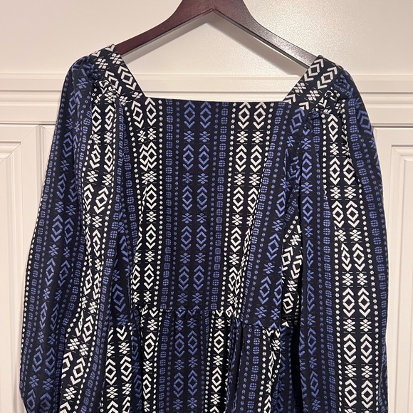 XL Madewell Blue and White Geometric Peplum Top - Picture 6 of 15